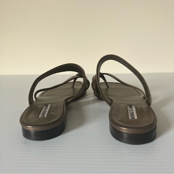 Manolo Blahnik Bronze Susa Leather Flat Sandal size EU 37.5 US 7 - Picture 8 of 10